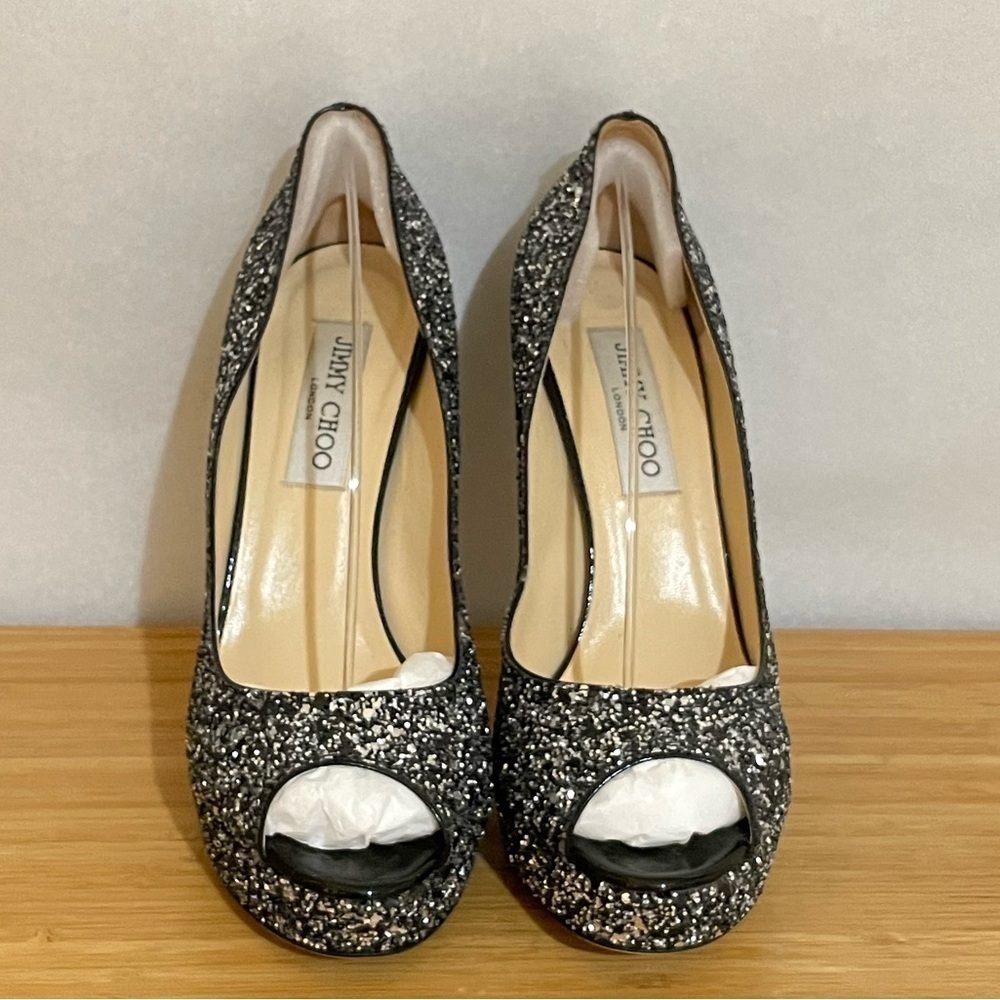 Jimmy Choo Dhalia stilleto pumps 120mm platform black silver chunky glitter 38.5 - Picture 2 of 10